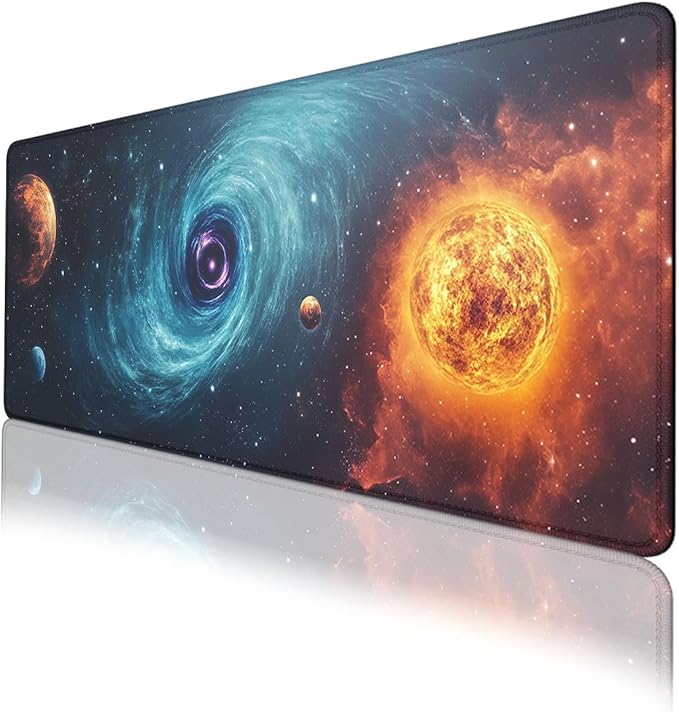 Galaxy Space Gaming Mouse Pad Black Hole Solar Extended Mousepad Waterproof Stitched Edges Rubber Base Non-Slip Deskmap Computer Keyboard Mat 31.5x11.8 Inch