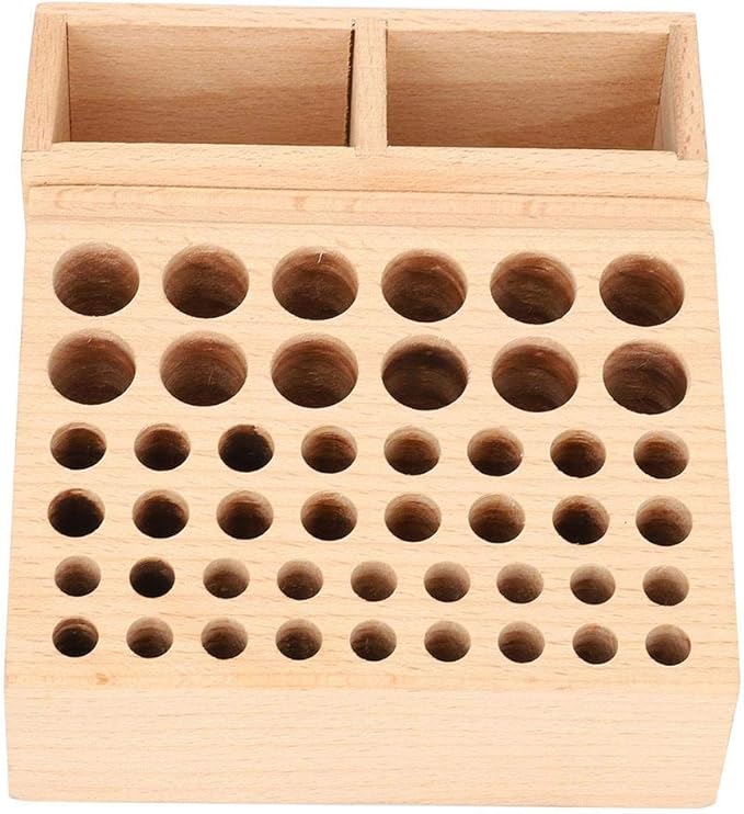Leather Tool Holder, 48 Holes Wooden Leather Craft Tool Stand with 2 Slots, Solid Beech Rack Stand Organizer, Storage Case for Leathercraft Punch & Styling Tools