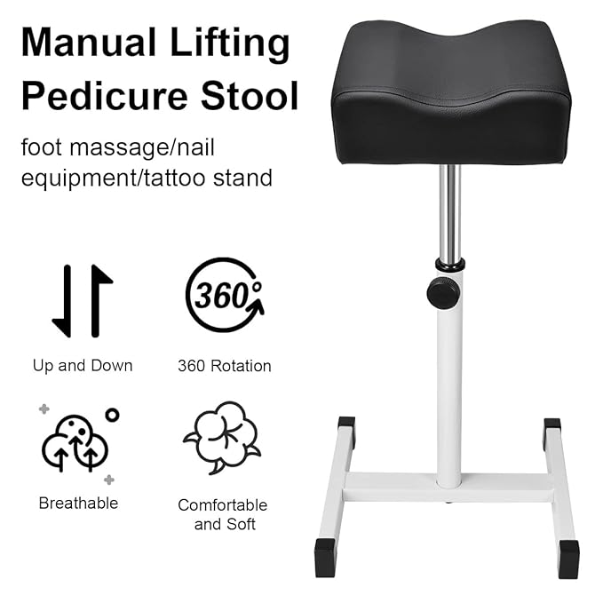 FLOLXNB Pedicure Manicure Footrest, Foot Massage Manicure Nail Beauty Stool Stand, Adjustable Height Footstool for Home Beauty Salon Spa Tattoo (Black)