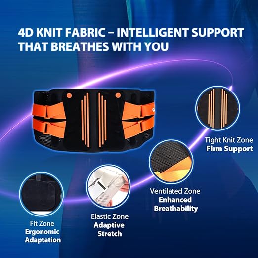 Breathable 4D Knit Back Brace for Lower Back Pain Relief, Lumbar Support - Adjustable Waist Belt with Memory Support Plates & Compression Straps, for Sports, Fitness, Office, Men & Women (Black, X-Large)