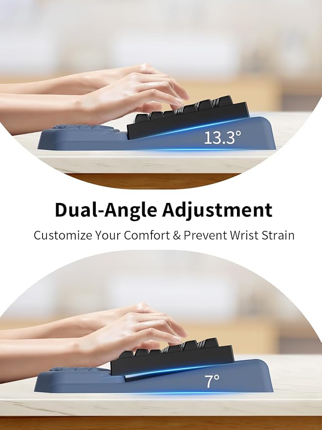 3-in-1 Ergonomic Keyboard Stand with Wrist Rest & Mouse Pad Set, Comfy Keyboard Riser Holder Soft Mousepad with Massage Design, Memory Foam and Non-Slip PU Base for Pain Relief, Blue