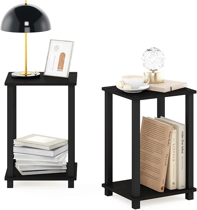 Furinno Simplistic End Table, 2-Pack, Espresso/Black