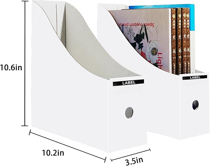 Limitliho 12 Pack White and Black Cardboard Magazine Holder, Magazine File Holder for Home, Office, Desk, 10.6'' H×10.2'' L ×3.5''W Magazine Storage Box, Sturdy Book Bins for Classroom Library