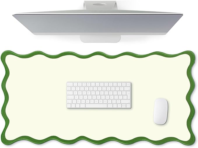 Hahafelt Scalloped Desk Mat Large Desk Pad Cute Coquette Table Mat Aesthetic Preppy Table Make up Pad Nonslip 2026 Graduation Gift with Stitching Waterproof Gaming(Green,23.6 x 13.8 Inches)