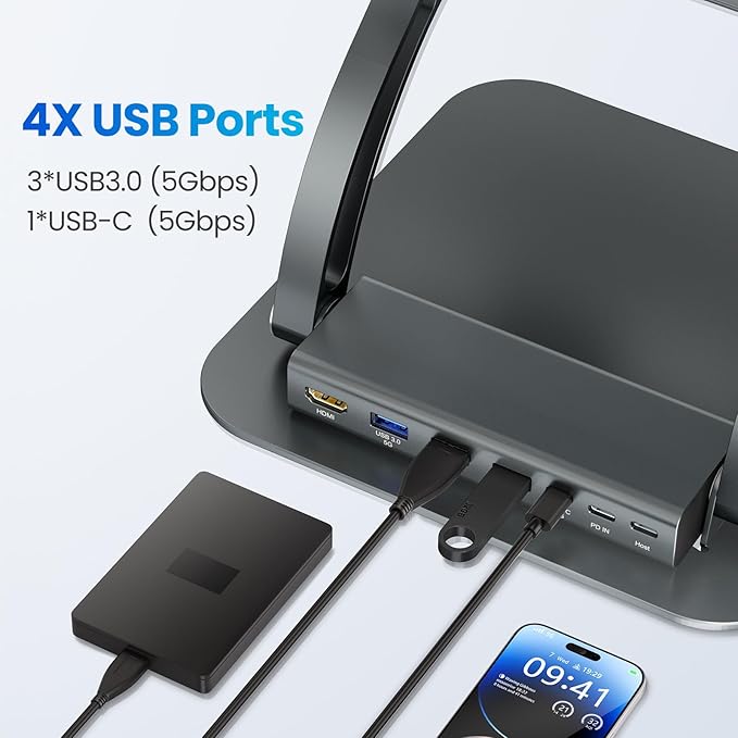 tounee Laptop Stand with Detachable USB-C Hub, 100W PD Charging, 4K@60Hz HDMI, 3 USB Ports, Ergonomic Laptop Holder Docking Station for 10-17" Laptops, MacBook & More - Gray