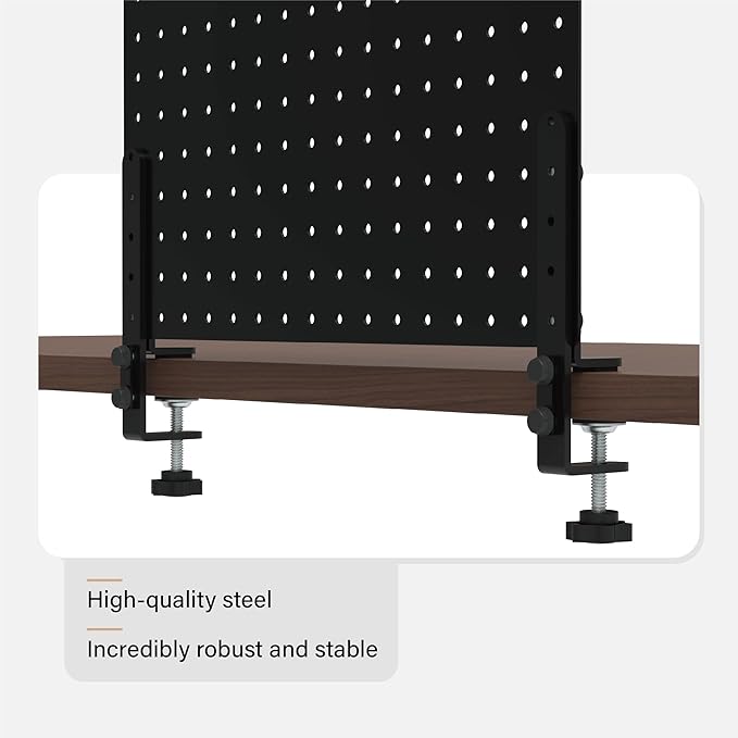 HUHOLE Clamp On Desk Pegboard 32" x 12" (Complete Kit)-No Drill Metal Desktop Privacy Panel & Organizer with Accessories-Vertical Storage Divider for Home Office, Gaming Setup-Black