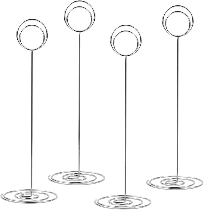 Radezon 20 Pack 8.75 inch Tall Table Number Holders Place Card Holder Table Picture Holder Wire Photo Holder Clips Picture Memo Note Photo Stand (Silver)