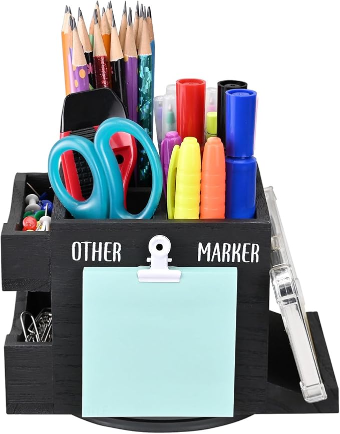 MOOCA 360-degree Rotating Pen Holder for Desk, Desk Organizers and Accessories with 7 Compartments Pencil Organizer, Art Supply Storage Box Caddy for Office, Desktop Storage Stationery Supplies