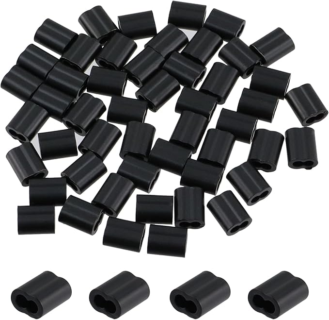 Antrader Aluminum Crimping Loop Sleeve,1/16" Cable Crimps Wire Ferrules for Crimping Wire Rope Cable,50Pcs,Black (M2)