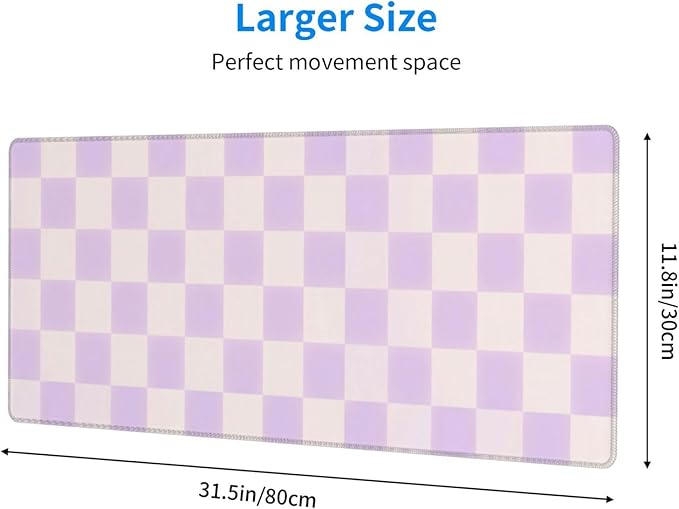 Purple Checkered Large Mouse Pad & Desk Mat Checkerboard Plaid Pattern Extended Mousepad Non-Slip Rubber Base Laptop Computer Keyboard Pad for Gaming, Office & Home Decor, XL - 31.5" X 11.8"