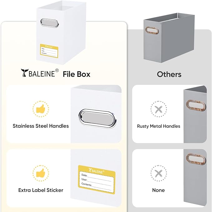 BALEINE File Organizer Box, Cardboard File Folder Organizer with Handle for Letter Size, Portable Collapsible Hanging Filing Box for Home Office Document Storage (1 Pack, White)