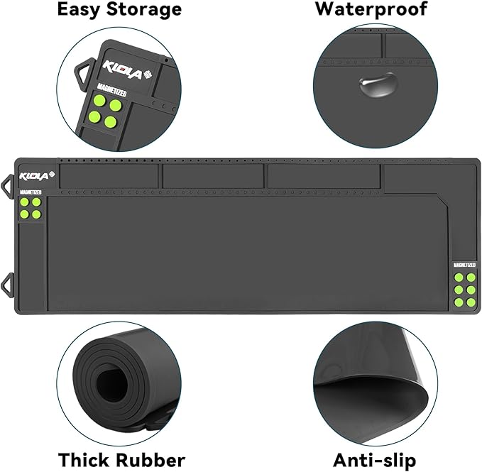 Klola Rifle Shotgun Cleaning Mat - Large Magnetic Gun Mat with Organizer Parts Tray, Anti-Slip Workbench Cleaning Pad, Inch Ruler