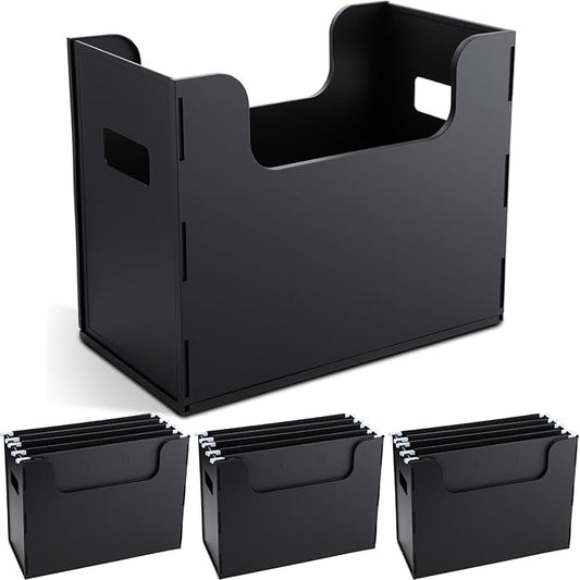 3 Pcs Portable Desktop File, Side Handles, Filing Organizer, Hanging File Folders, Letter Size for Schools Office Home (Black)