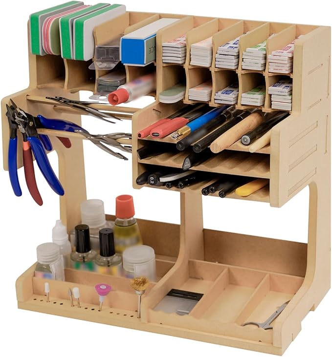 Wooden Model Kit Organizer Rack with MDF Material, Paint Rack, Screwdriver/Brush Holder, For Tamiya Paints and Tools, GK1