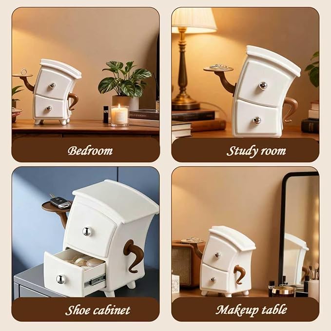 Desk Organizer with Drawer white Desktop Stand for Small Accessories Plant Stand Makeup Holder Home decor Tabletop