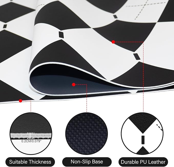 Checkered Desk Pad – PU Leather Desk Pad Protector, Non-Slip Office Desk Mat for Desk, Waterproof Desk Blotter Pad, Easy Clean Laptop Writing Mat for Work/Home/Decor (35.4" x 15.7", White Black)
