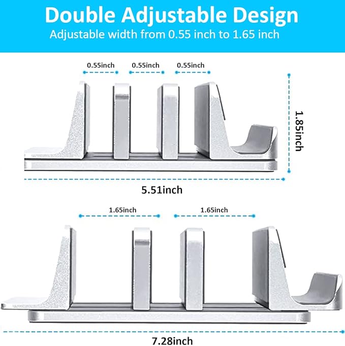 Vertical Laptop Stand [Updated Version], 3 Slot Desktop Stand Holder with Adjustable Dock, 4 in 1 Design Space-Saving Laptop Stand for Desk MacBook/Surface/Samsung/HP/Dell/Chrome Book (Silver)