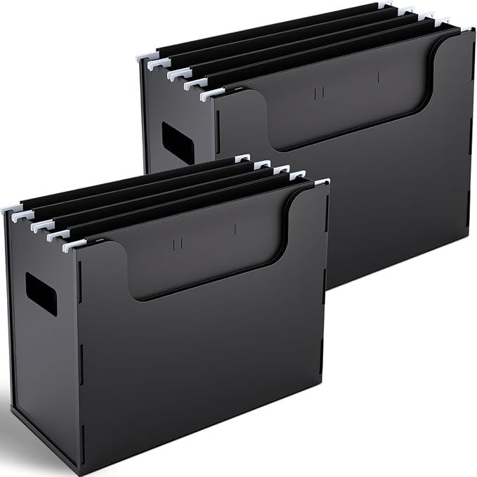 2 Pcs Portable Desktop File, Side Handles, Filing Organizer, Hanging File Folders, Letter Size for Schools Office Home (Black)