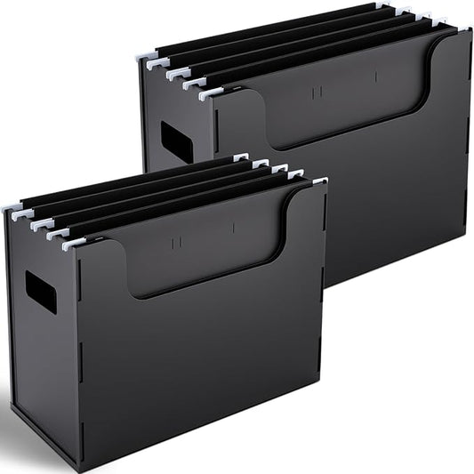 2 Pcs Portable Desktop File, Side Handles, Filing Organizer, Hanging File Folders, Letter Size for Schools Office Home (Black)