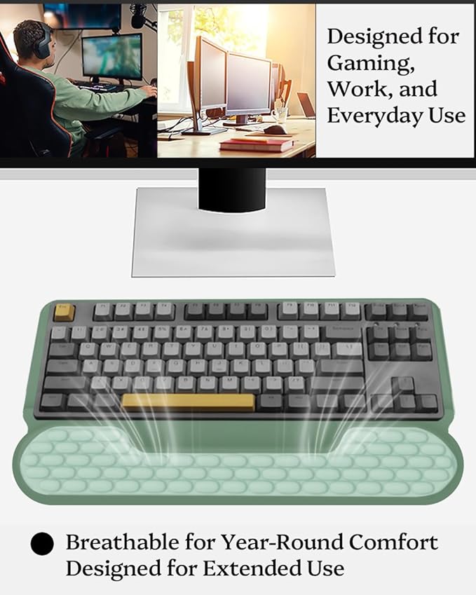 Wrist Rest for Computer Keyboard, 2 in 1 Keyboard Wrist Support Pad, Memory Foam Keyboard Riser Holder Lift Tray with Wrist Pad for Easy Typing for Office Desk, Home, School (Green)