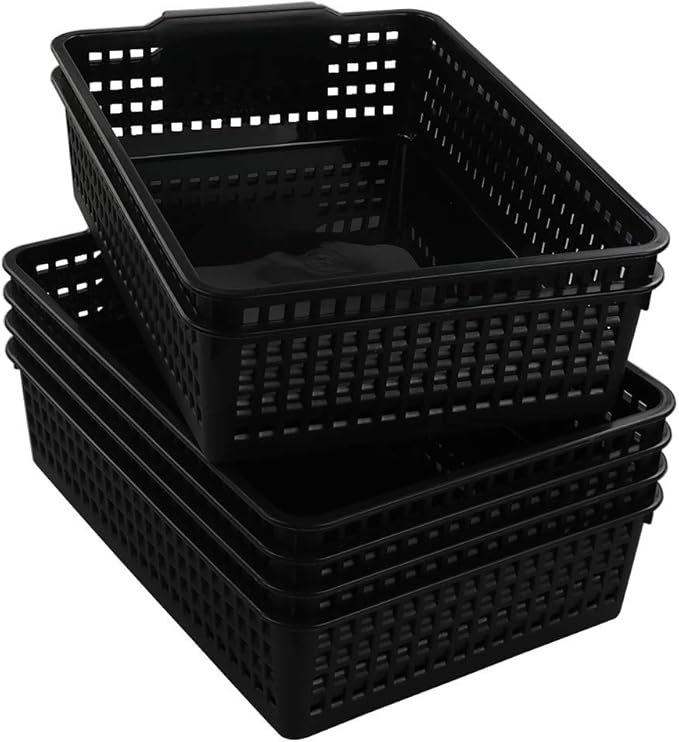Begale 6-Pack Desktop Storage Basket for Office Supplies, File, Letter and Document Organizer, Black