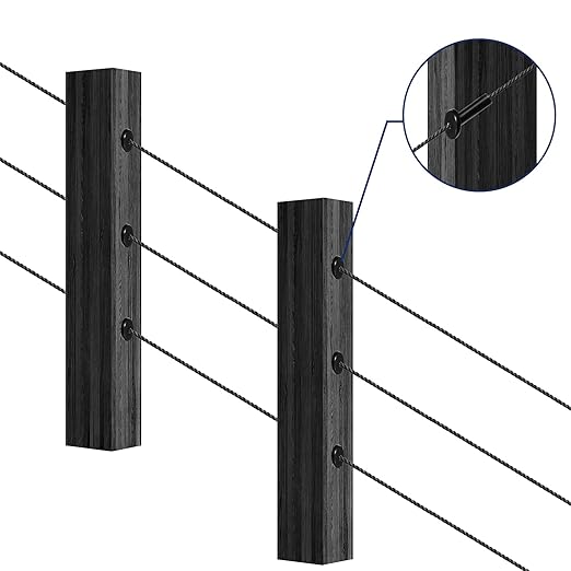 50 Pack 30 Degree Angle Protective Sleeves, Black Cable Railing Stair Protector Sleeve Beveled for 1/8" Wire Rope, T316 Marine Grade Cable Railing Kit with Two Drill Bit for Wood Posts HF039B