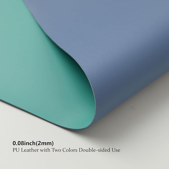 HOMIEAZICOZI Dual Sided Leather Desk Mat - Waterproof Pad for Office and Home Organization Accessories Ideal Large Mouse Mats on Top of Desks(Blue+Green,36''x 17'')