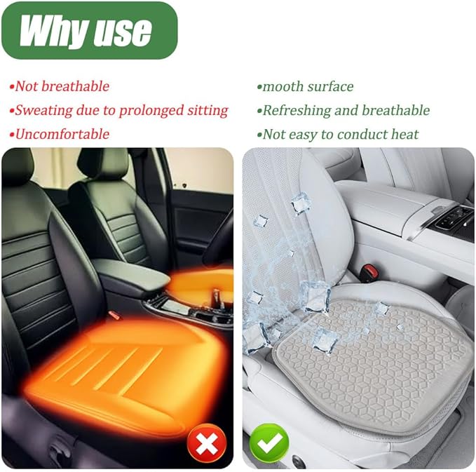 Gel Car Seat Cushion, Office Chair Cushion, Non-Slip & Comfortable Automotive Chair Protector Pad for Driving, Breathable Automotive Front Seats Pad Universal for Car SUV Truck (Gray)