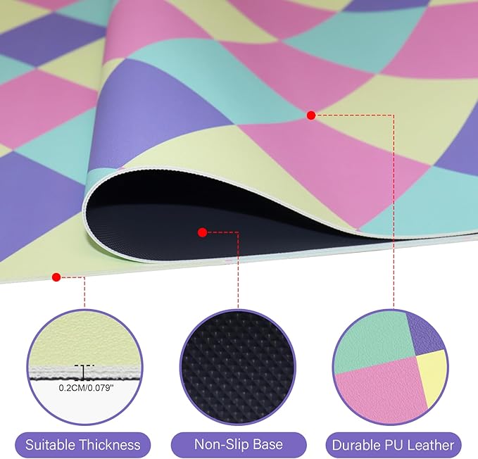 Checkered Desk Pad Protector, Non-Slip PU Leather Desk Mat, Waterproof Laptop Computer Desk Keyboard Mat, Easy Clean Office Laptop Desk Pad, Desktop Mat for Work Home, 35.4" x 15.7"