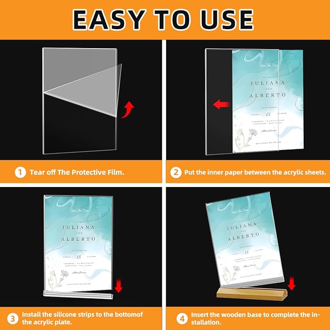 6 Pack Acrylic Sign Holder 8.5 x 11 Inch with Wood Base,Clear T-Shape Menu Display Stand for Restaurant Retail Counter
