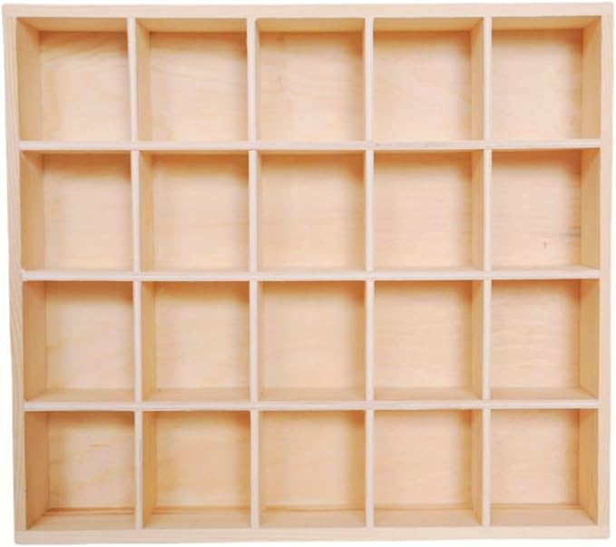1 Pcs 13.4''x10.6''x2'' Wooden Storage Divider Box Showcase Display Box Organization Tabletop Box Tray Display Holder with 20 Compartments for Home Craft Office Kitchen Storage