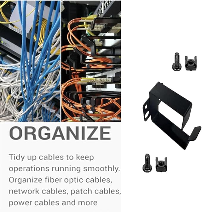 Server Rack Cable Management D-Ring Hooks 6 PCS of 1.7 x 2.7in - Network Rack-Mount Cord Organizer Ring Set for Power Cords, Fiber Optic or Network Patch Cables (5DRing)