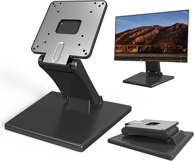 Babibobibi Foldable VESA Stand - 75x75mm/100x100mm LCD/PC Monitor Mount, Black, Lay Flat, Single Monitor Adapter