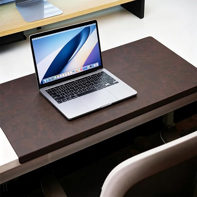 Leather Edge-Locked Desk Pad with Edge Protector, Non-Slip Large Office Computer Mouse Mat, Waterproof Desk Blotter Table Protective Pad for Writing Work (Dark Coffee,35.4"x16.9")