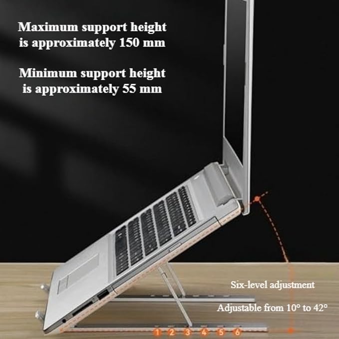 Foldable Laptop Stand, 7-Level Adjustable Aluminum Alloy Tablet Holder, Ultra-Thin Portable Notebook Riser for Desk, Office, Home, Travel (Silver,Plastic)