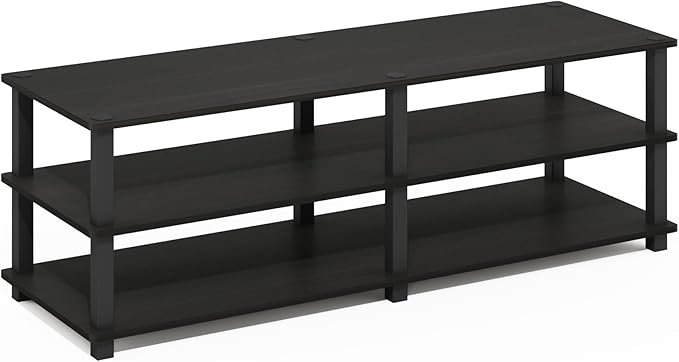 Furinno TURN-S-TUBE Toolless Assembly 3-Tier TV Stand, Entertainment Center for TV up to 55 Inch, Wide Printer Stand with Storage Shelf, for Living Room, Bedroom, Espresso
