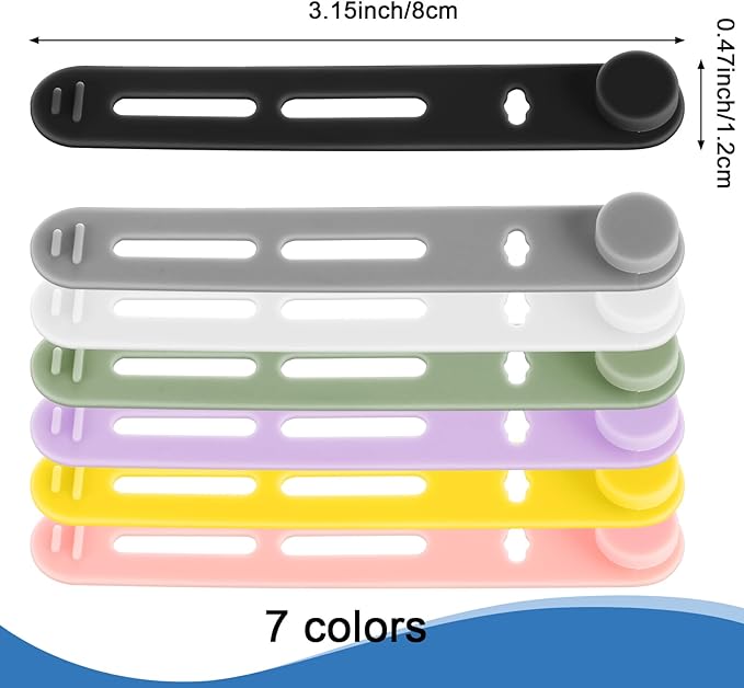 Tellegloww 42 Pcs Silicone Cable Ties Reusable Cord Organizer Adjustable Data Cable Wraps for Earphone Phone Charger Computer Cord Management Straps Travel Essentials(Multicolor,3.15 Inch)