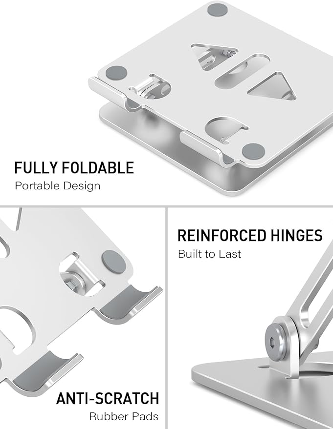 Aoviho Tablet Stand Holder for Desk, Adjustable Desktop Tablet Holder, Foldable Aluminum Tablet Mount for iPad pro 11, iPad Air Mini, Samsung Galaxy Tabs Z Fold Kindle Fire 4-12 inch, Silver
