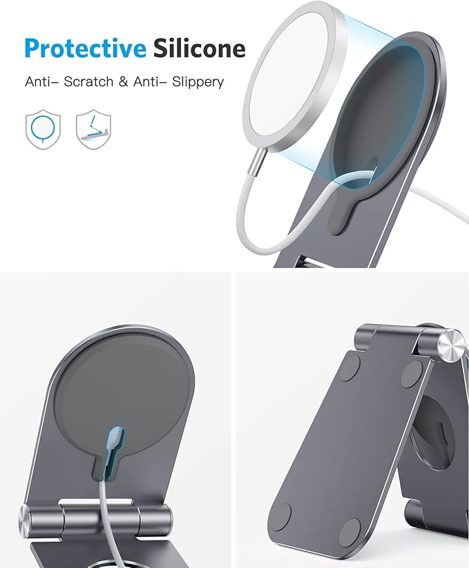 OMOTON Stand for MagSafe Charger, Foldable Phone Stand Holder for MagSafe Accessories, Compatible with iPhone 17/16/15/14/13/12 Pro Max/iPhone Air, [Charger for MagSafe Not Included], Gray