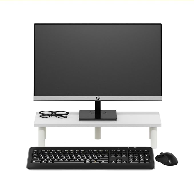 Furinno Turn-N-Tube Monitor Stand Riser, 23.6" Wide Rectangle Monitor Riser, Laptop Stand for Desk, Office Desk Accessories, Desktop Organizers and Accessories, Toolless Assembly, White