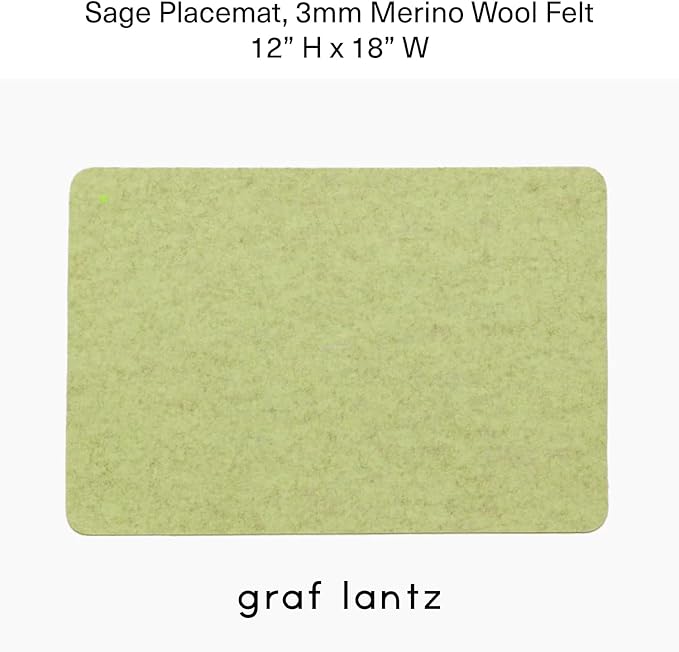 Graf Lantz - Merino Wool Rectangle Placemat - Sage (12" H x 18" W) - 3mm Merino Wool Felt Table Mat - Moisture Wicking - Odor, Stain, Heat & Dirt Resistant - Luxury Home Decor - Made in The USA