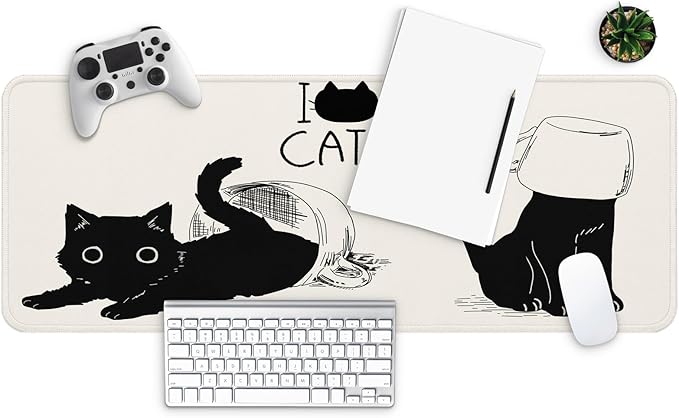 MAY FLOWER Gaming Mouse pad, Large Laptop Mousepad, Full Keyboard Mat, Long Computer Mouse Mat for Home and Office, Anti-Slip Rubber Base, 31.5 x 11.8 Inches (Black Cats)