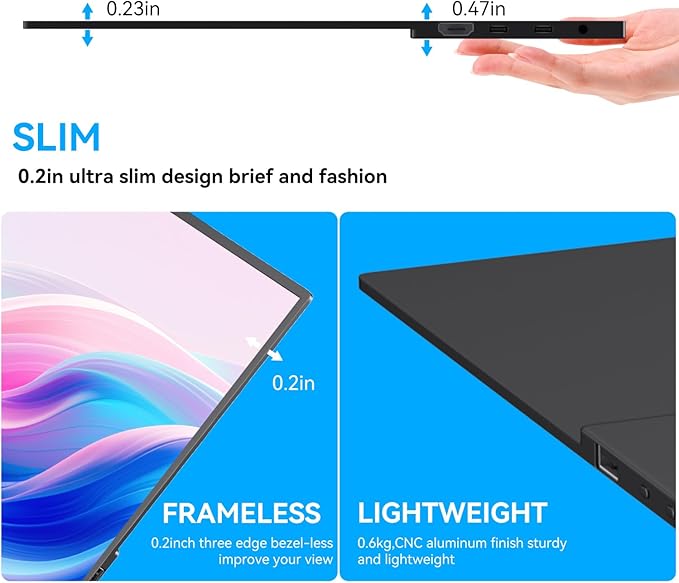 14 Inch Touchscreen Portable Monitor with Stand, 1920x1200 IPS HDR Ultra Slim USB-C HDMI External Display for Laptop Phone Switch