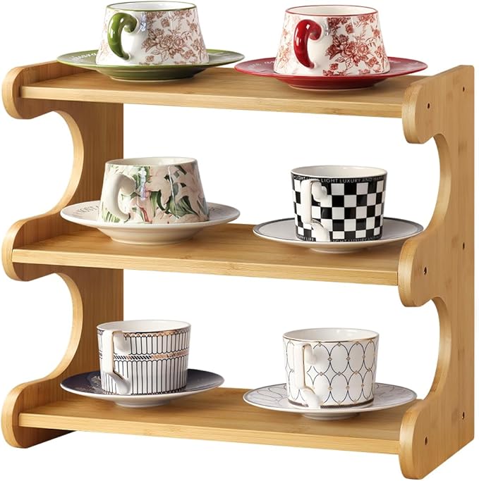 BFTOU Bamboo Desk Organizer Multifunctional 3 Tier Office Table Shelf Bookshelf Supplies Storage Rack for Kitchen Living Room