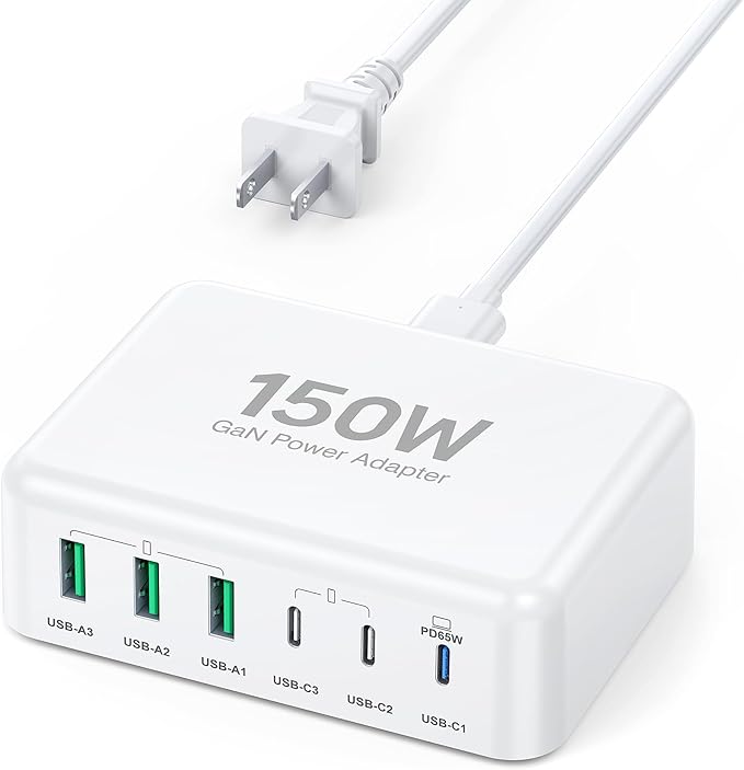 [2026 Updated] USB C Fast Charger, 100W GaN 6 Port Type C Charging Station Hub Block Cube, USB C Wall Charger Power Strip Adapter Plug for iPad iPhone 17 16 15 14 Pro Max Pixel Note Galaxy, 5ft Cord