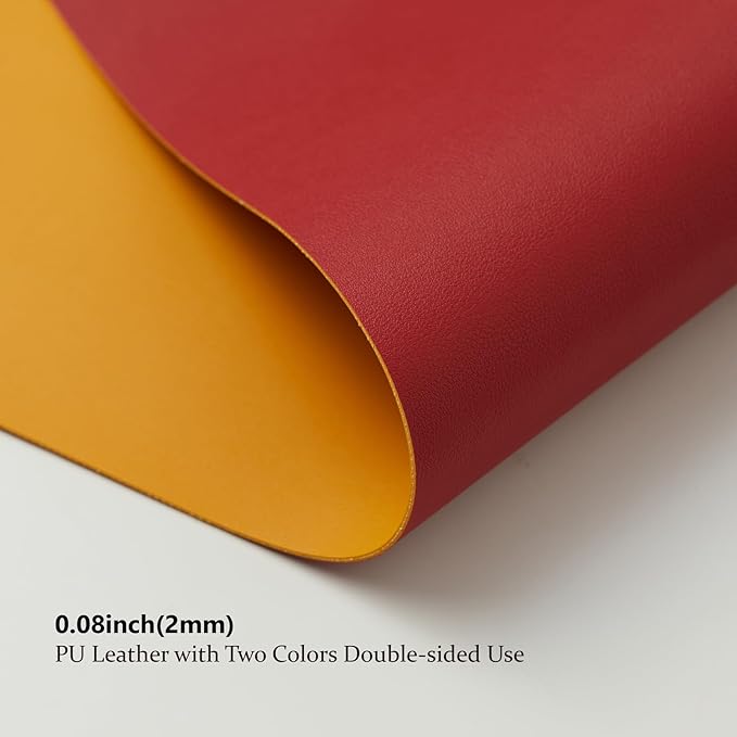 HOMIEAZICOZI Dual Sided Leather Desk Mat - Waterproof Pad for Office and Home Organization Accessories Ideal Large Mouse Mats on Top of Desks(Red+Yellow,31.5''x 15.7'')