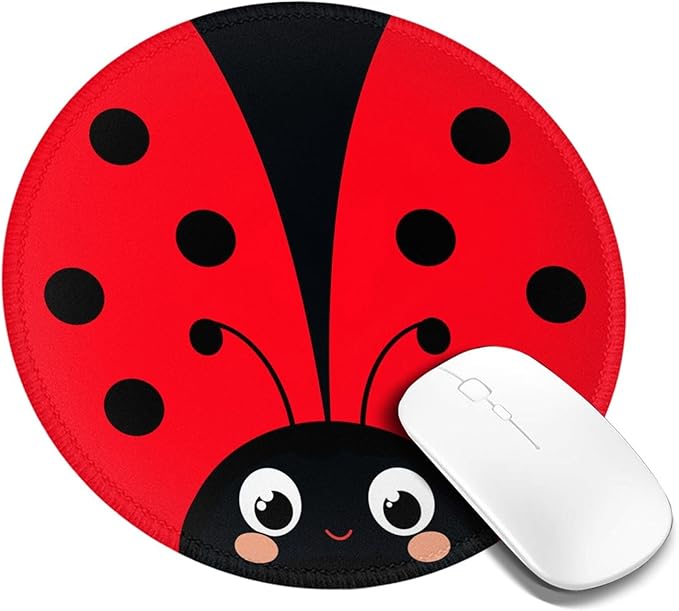 Cute Red Animal Round Mouse Pad Premium Textured Mouse Mat Washable Mousepads with Extended Stitched Edges Non Slip Rubber Base Small Mousepad 7.9 X 7.9 X 0.12 Inches