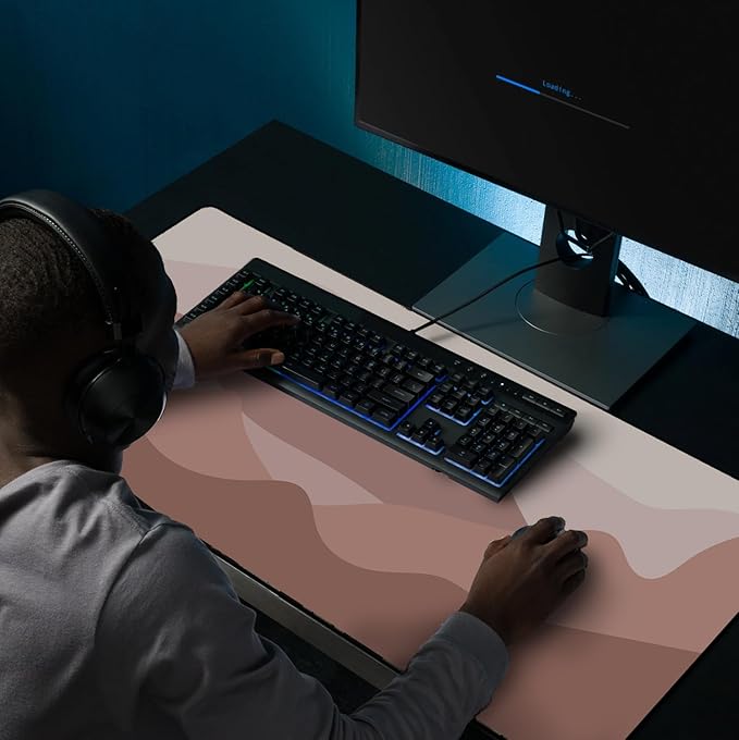 Large Gaming Desktop Pad with Mountain Landscape Design, Extended Desktop Mat for Keyboard and Mouse (Multicolor 2, 18 x 12 inches)
