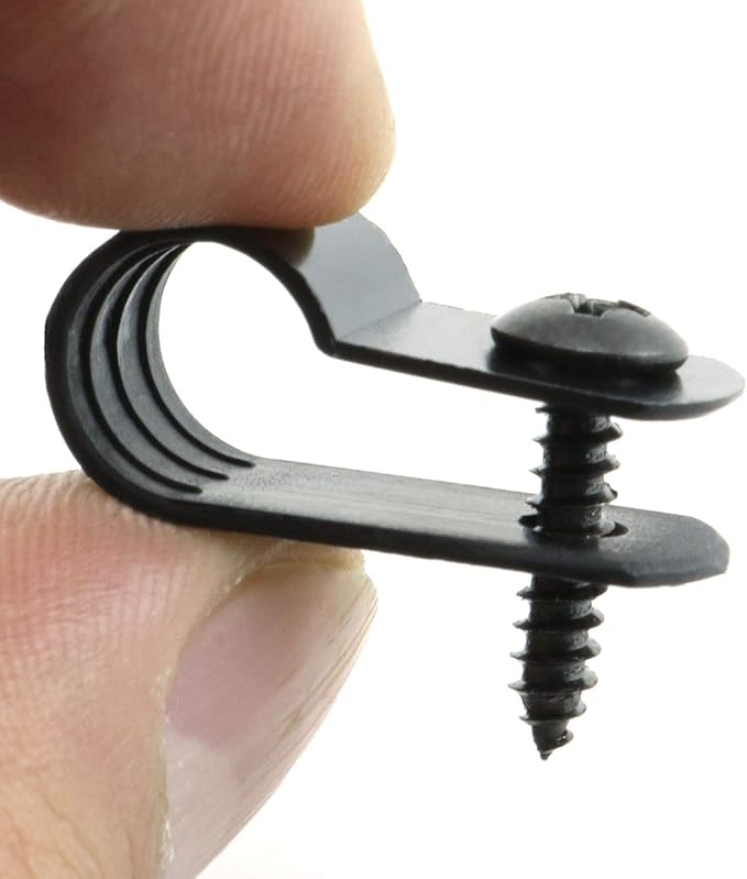 heyous 100pcs 1/3 inch (8.4mm) R-Type Cable Clamp Nylon Wire Hose Tube Fastener Fixed Cable Tie Mount Organizer Holder R Type Cable Clip with Mounting Screw Black