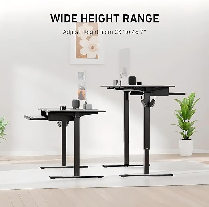 HUANUO Standing Desk Adjustable Height, 48" x 24" Electric Stand Up Desk for Home Office with Large Keyboard Tray(26.7"), 4 Memory Height Setting, Computer Workstation, Black